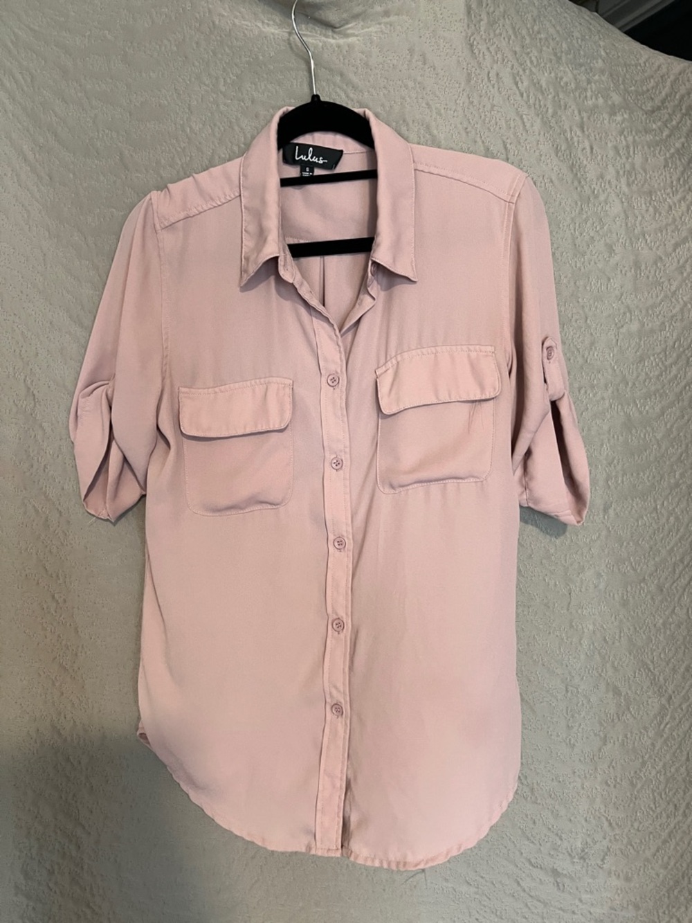 Lulu's Blush Pink Button-Down Utility Shirt